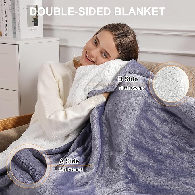 King Size Heated Blanket 100''X90'' Heating Blanket - Purple Electric Blanket Flannel Sherpa Dual Control Heated Blanket with 5 Heat Settings & 10 Hours Auto-Off for Grandma Gifts(Lavender)