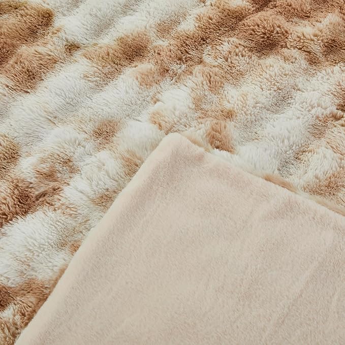 Faux Fur Throw Blanket for Couch Cozy Fuzzy Soft Plush Thick Fluffy Fleece Bubble Blanket for Sofa Bedroom Living Room, 63x79 Inches Caramel