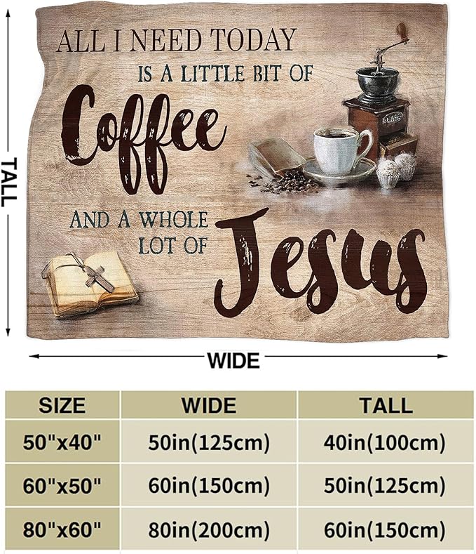 Christian Jesus and Coffee Throw Blanket - Religious Fleece Blanket for Women, Men, Kids, Adults - Soft Warm Cozy for Couch, Sofa, Bed - Coffee Gifts and Decor - 80"x60"