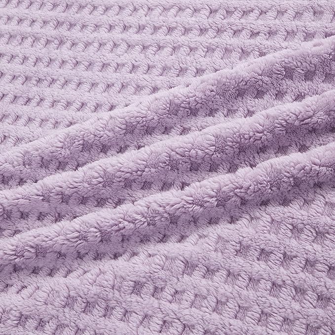 Soft Cozy Fuzzy Fleece Throw Blanket, Waffle Lavender Fog, 50x60 Inches – Lightweight, Fluffy, and Warm 3D Jacquard All-Season Blanket for Couch, Bed, Sofa, Home Decor, Camping, and Travel
