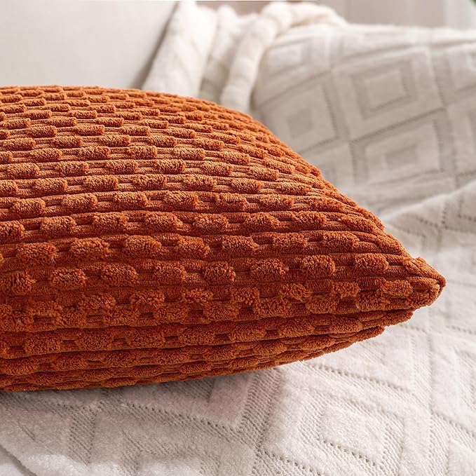 Set of 4 Burnt Orange Decorative Throw Pillow Covers 16x16 Inch Corduroy Pillow Covers for Bed Couch Sofa Living Room Soft Square Cushion Cases