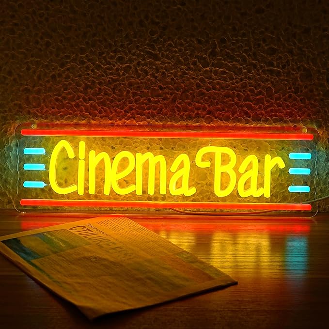 Cinema Bar Neon Sign Movie Theater Neon Light Dimmable Bar LED Light Up Sign Popcorn Theater Neon Light up Sign for Man Cave Cinema Cafe