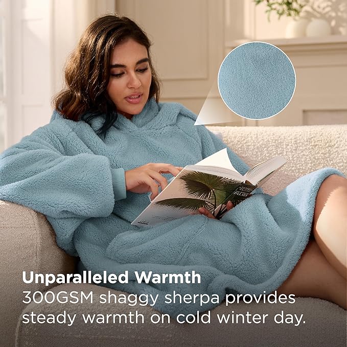 Bedsure Blanket Hoodie, Wearable Blanket Hoodies as Mothers Day Birthday Gifts for Women Men Mom Dad, Warm Cozy Giant Hoodie Blanket Sweatshirt Present for Wife Adult Women Men, Light Green