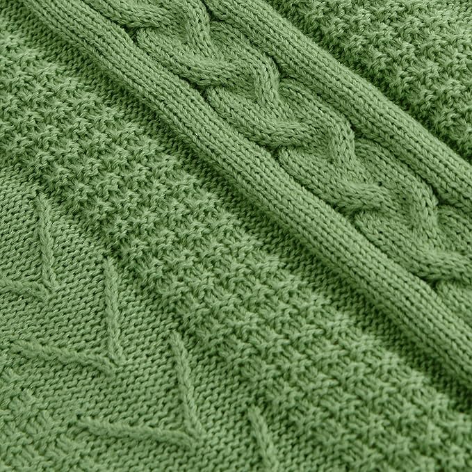 Longhui bedding Sage Green Acrylic Cable Knit Sherpa Throw Blanket - Thick, Soft, Big, Cozy Knitted Fleece Blankets for Couch, Sofa, Bed - Large 60 x 80 Inches Coverlet All Season