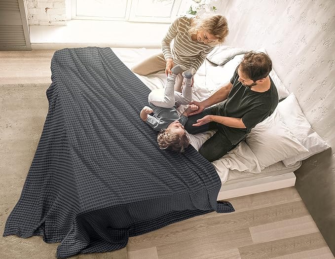 Utopia Bedding Charcoal 100% Cotton Waffle Blanket 300 GSM [King - 90x108 Inch] Soft Lightweight Breathable Bed Blanket for All Season