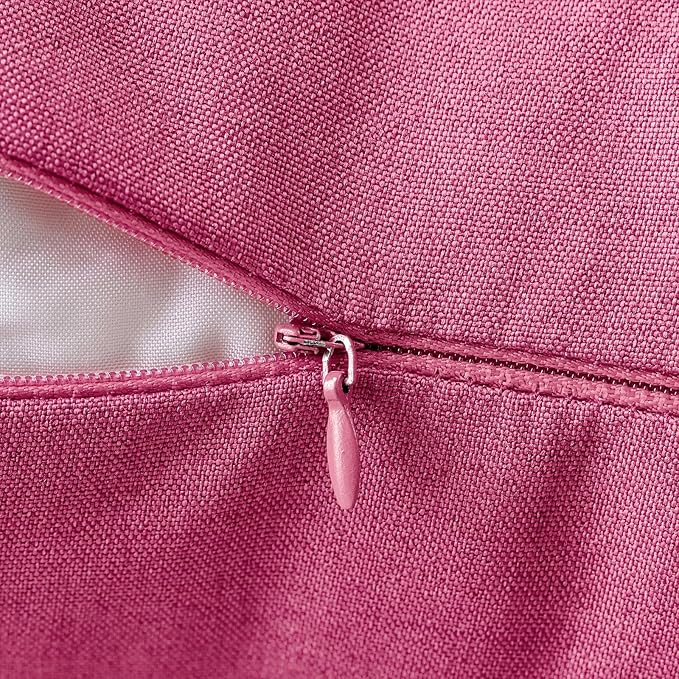 MIULEE Pack of 2 Decorative Outdoor Solid Waterproof Throw Pillow Covers Faux Linen Garden Farmhouse Cushion Cases for Patio Tent Balcony Couch Sofa 20x12 Inch Hot Pink