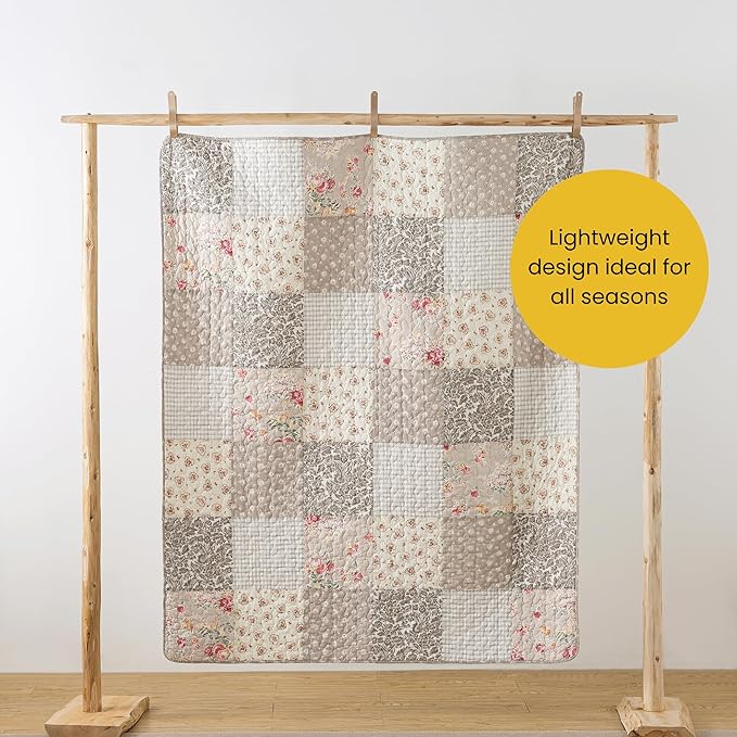 SLPR Cotton Quilted Throw Blanket, 50" x 60" Floral Farmhouse Patchwork Quilt, Shabby Chic Patchwork Throw Lap Quilt for Couch, Walk in The Cotswolds