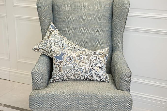 Mika Home Pack of 2 Oblong Rectangular Throw Pillow Cover Cushion Cases for Sofa Couch Chair,Paisley Pattern,12x20 Inches,Blue Brown Cream Multicolor
