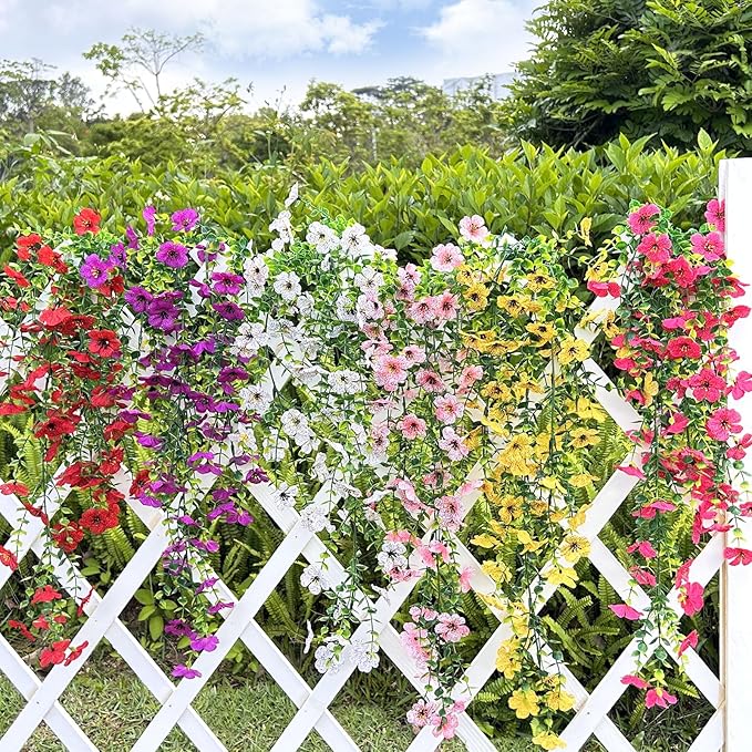 Artificial Flowers for Outdoors Spring Decor, 6 Bundles UV Resistant Realistic Fuax Silk Hanging Flowers, Fake Plants for Planter Indoor Outside Garden Porch Patio Balcony Yard Farmhouse