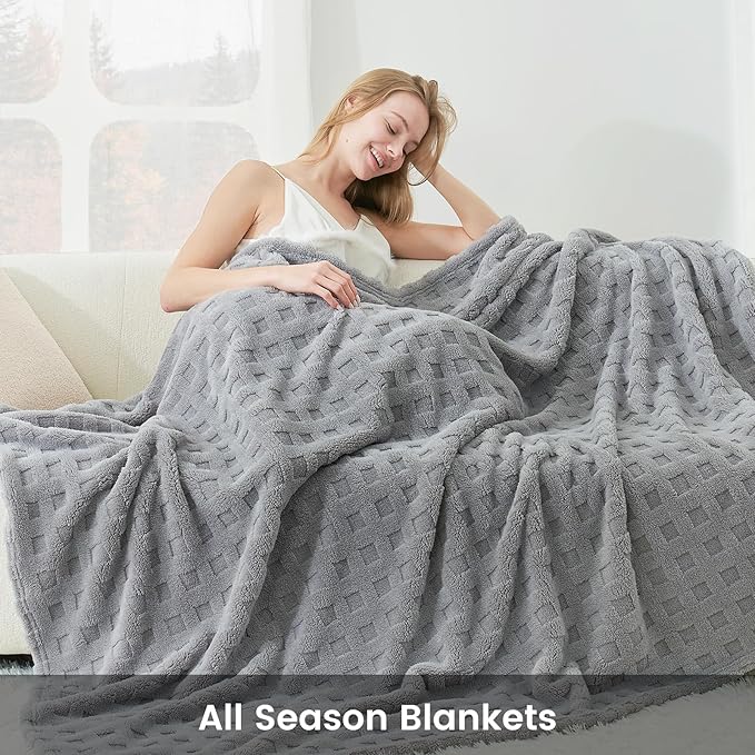 Cozy Bliss Ultrasoft Waffle Throw Blanket, Fluffy Cute Plush Blanket for Couch, Bed, Modern Home Accent, Portable for Picnic or Outdoor, Grey, 66"x90"