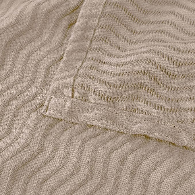 Superior JENA Cotton Blanket, for Picnic, Beach, Traveling or Camping, Bedroom Decor, Essentials, Cover for Bed, Couch, Lounging, Textured Jacquard, Modern Chevron Woven Blanket, Full/Queen, Khaki