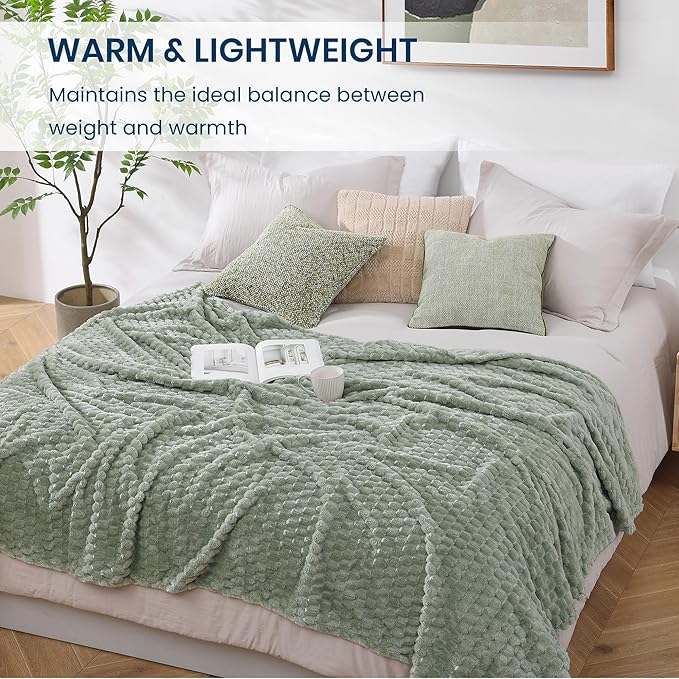 Monbix Light Sage Green Fleece Throw Blanket for Couch- Room Decor Soft Cozy Blankets for Women, Lightweight Fuzzy Fleece Flannel Bed Blanket Suitable for All Seasons(60"×80",Light Sage Green)