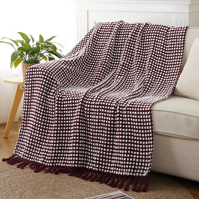 BATTILO Red Textured Dot Throw Blanket for Couch, Knit Fuzzy Fluffy Soft Blankets, Cozy Warm Lightweight Chenille Blanket for Bed, Sofa, Home Decor, 50"x60"