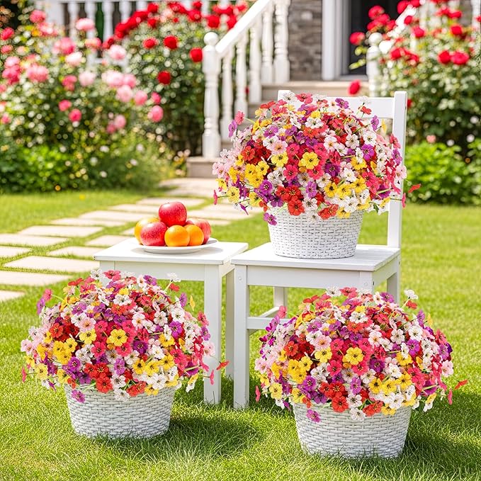 MACTING 36 Bundles Artificial Flowers for Outdoors UV Resistant Fake Flowers Faux Plastic Plants No Fade for Planters Window Patio Porch Home Garden Indoor Outside Spring Decorations(Mix Color-1)