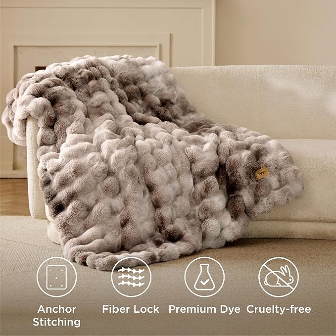 Bedsure GentleSoft Tie-dye Brown Fluffy Fuzzy Throw Blanket, Soft Cozy Fleece Faux Fur Blanket for Couch, Brown Room Decor Minky Velvet Bed Cover, Thick Warm Plush Women Men Birthday Gifts