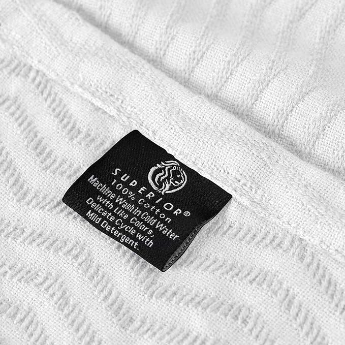 Superior JENA Cotton Blanket, for Picnic, Beach, Traveling or Camping, Bedroom Decor, Essentials, Cover for Bed, Couch, Lounging, Textured Jacquard, Modern Chevron Woven Blanket, Full/Queen, White