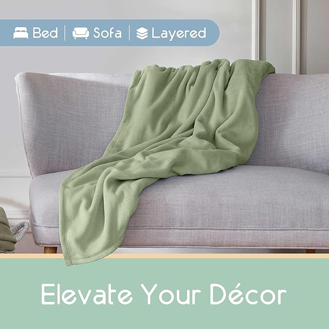 Vellux Soft 240 GSM Micro Fleece Plush Cozy Durable Lightweight Blanket Easy Care Machine Washable Pet Friendly Solid Bed Sofa Blankets, Twin, Green