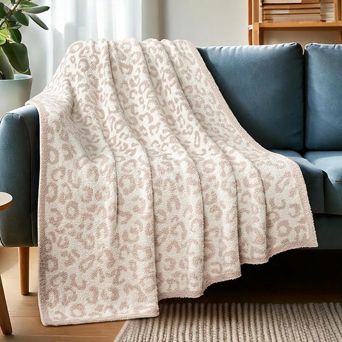PAVILIA Super Soft Leopard Throw Blanket for Couch, Fluffy Cozy Lightweight Beige Cheetah Blanket, Fuzzy Warm Knit Blanket for Bed Sofa, Tan, 60x80