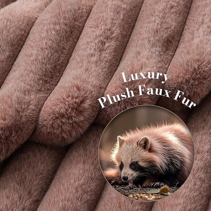 Amélie Home Faux Fur Throw Blanket for Couch, Ultra Cozy Fuzzy Fluffy Fur Luxurious Soft Striped Plush Gift Blankets for Family Sofa Chair Bedroom, 60"x80", Cationic Fox Pink Brown
