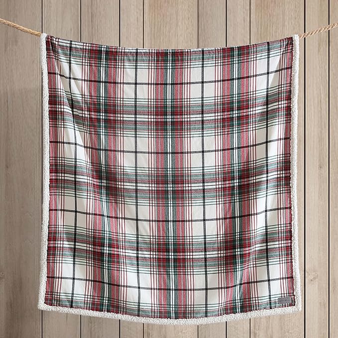Eddie Bauer - Blanket, Super Soft Reversible Sherpa & Brushed Fleece Bedding, Throw Blankets for Couch, Ideal for Lounging (Montlake Plaid Red)