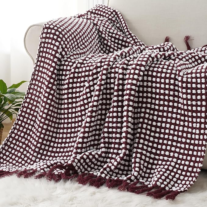 BATTILO Red Textured Dot Throw Blanket for Couch, Knit Fuzzy Fluffy Soft Blankets, Cozy Warm Lightweight Chenille Blanket for Bed, Sofa, Home Decor, 50"x60"