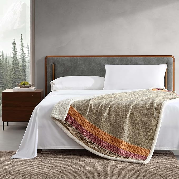 Eddie Bauer - Blanket, Super Soft Reversible Sherpa & Brushed Fleece Bedding, Ideal Throw Blankets for Couch, Plaid Home Design (Nordic Raisin)