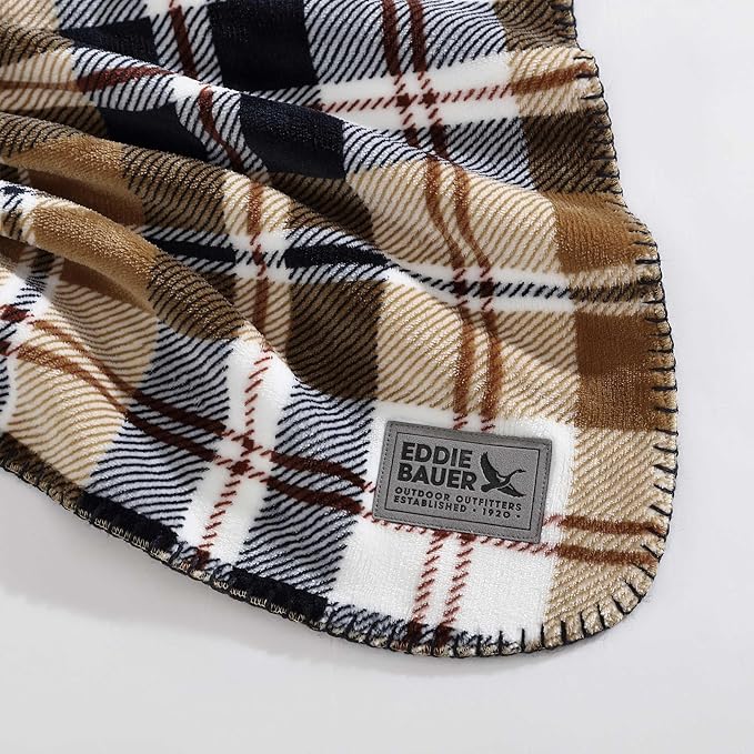 Eddie Bauer - Throw Blanket, Ultra-Soft & Reversible Plush Bedding, Throw Blanket for Couch & Bed (Trailhead Plaid Beige, 60" x 70")