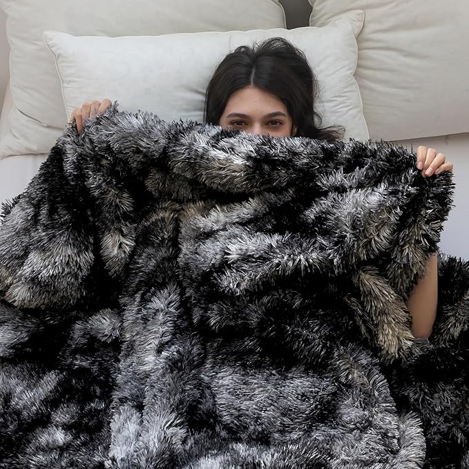 COOVA Ultra Soft Faux Fur Throw Blanket – Fuzzy Fluffy Cozy Microfiber Blankets, Warm Thick Plush Sherpa Fleece Throw Blanket for Couch,Bed,Sofa,Ideal Gift for Women.(Tie Dye Black, 50"x60")