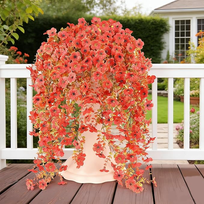 6 Bundles Artificial Fall Flowers for Outdoors Fake Plants Garden Home Fall Decor,UV Resistant Realistic Silk Faux Autumn Flower Indoor Outside Front Porch Patio Balcony Yard Farmhouse(Orange)