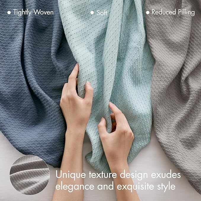 Madison Park 100% Egyptian Cotton Lightweight Summer Blanket, Breathable Waffle Knit Design, Soft Cozy All-Season Throw for Bed, Couch or Sofa, Grey Twin Size (66"x90")