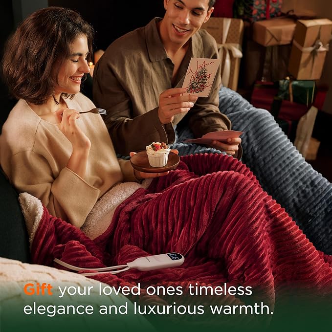 Bedsure Electric Blanket Twin - Soft Ribbed Flannel Heated Blanket, Heating Blanket with 10 Time Settings, 6 Heat Settings, and 8 hrs Timer Auto Shut Off (62x84 inches, Grey)