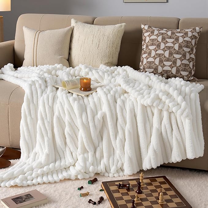 Joiedomi White Throw Blanket for Couch, Soft & Warm White Fleece Blankets Gifts for Women Men Mom, Cozy Cute Soft Cream White Throw 50x70 Inches