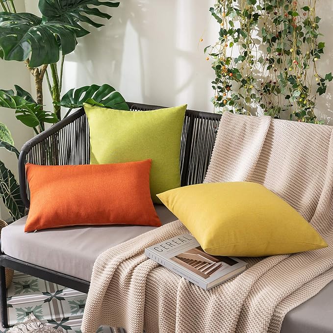 MIULEE Pack of 2 Decorative Outdoor Solid Waterproof Throw Pillow Covers Spring Faux Linen Garden Farmhouse Cushion Cases for Summer Patio Tent Balcony Couch Sofa 16x16 Inch Green