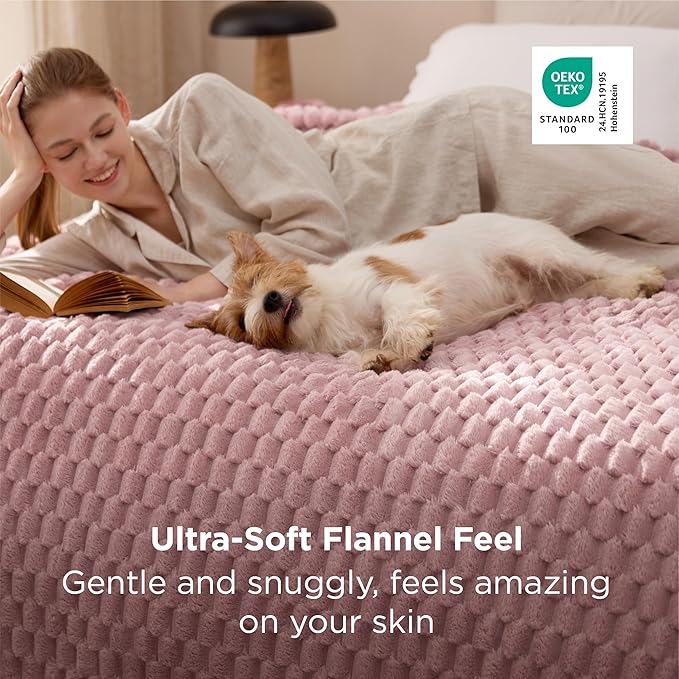 Bedsure King Size Blanket for Bed - 350GSM Fluffy Plush Bubble Blanket King for Home Room Decor, GentleSoft Cute Fleece Soft Cozy Gifts for Women Girls, Dusty Rose, 108x90 Inches