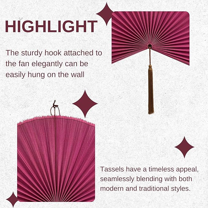 ChumDecor Fan Wall Decor,Japanese Wall Fan Decor,Large Bamboo Fan Wall Art for Boho Hanging Headboard,Decorative Folding Fan for Over Bed Decorations,Large Wall Dcor (Pink, 60 inch)