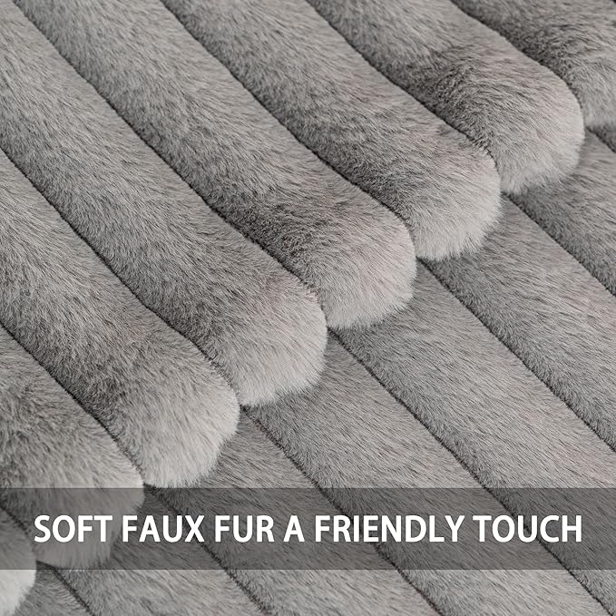 Aegero Pack of 2 Faux Fur Christmas Throw Pillow Covers 12x20 Inch, Soft Plush Striped Neutral Couch Pillow Cover, with Velvet Back Modern Home Decor for Sofa Living Room Couch Bed Dark Grey