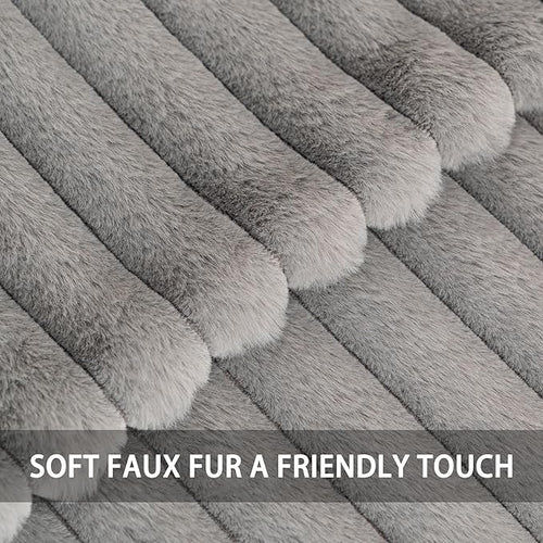 Aegero Pack of 2 Faux Fur Christmas Throw Pillow Covers 20x20 Inch, Soft Plush Striped Neutral Couch Pillow Cover, with Velvet Back Modern Home Decor for Sofa Living Room Couch Bed Dark Grey