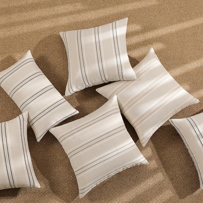 Hckot Throw Pillow Covers 24x24 Set of 2 Striped Pillow Covers Textured Linen Decorative Pillows Square Cushion Covers for Sofa Couch Bed Living Room Farmhouse Decor,Black