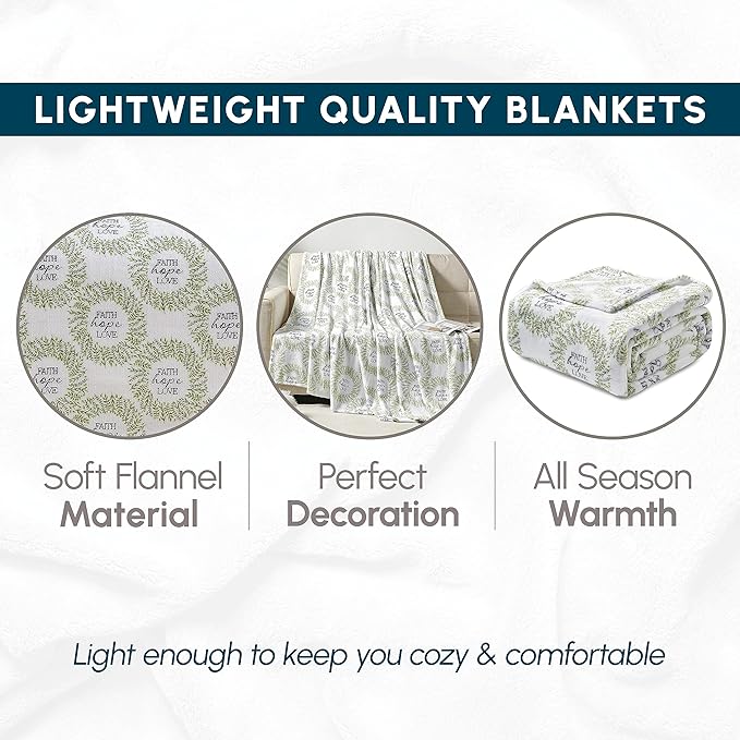 Elegant Comfort Ultra Soft Print Flannel Fleece Bed Blanket, Cozy-Fuzzy Lightweight Bedspread Coverlet, All Season Decorative Blanket for Couch, Sofa, Queen Size, Faith, Hope and Love