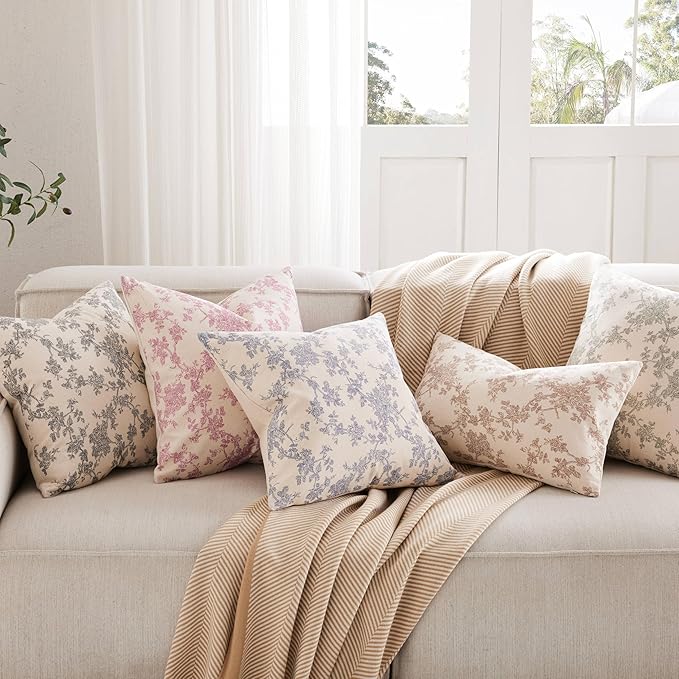 100% Cotton French Pastoral Throw Pillow Covers Set of 2, 20x20 Inch Green Farmhouse Decorative Cushion Covers for Sofa Bed Living Room Home Decor
