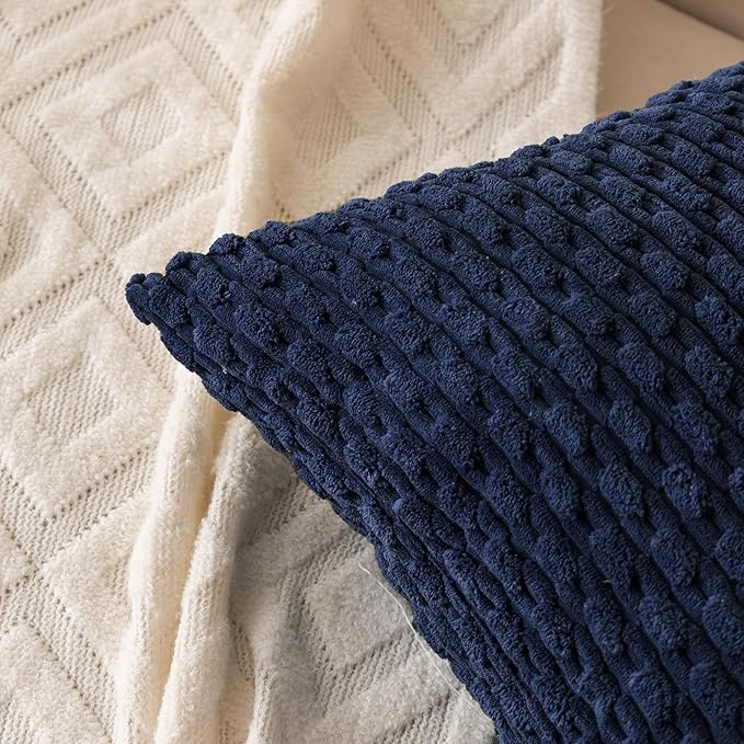 Set of 4 Navy Blue Decorative Throw Pillow Covers 20x20 Inch Corduroy Pillow Covers for Bed Couch Sofa Living Room Soft Square Cushion Cases