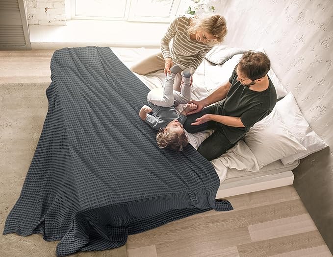 Utopia Bedding Charcoal 100% Cotton Waffle Blanket 300 GSM [Queen - 90x90 Inch] Soft Lightweight Breathable Bed Blanket for All Season