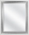 MCS 28.5x34.5 Large Wall Mirror, White Frame with Woven Silver Detail & Beveled Detail Mirror, Vertical & Horizontal Wall Hanging Mirror for Bathroom, Bedroom & Livingroom