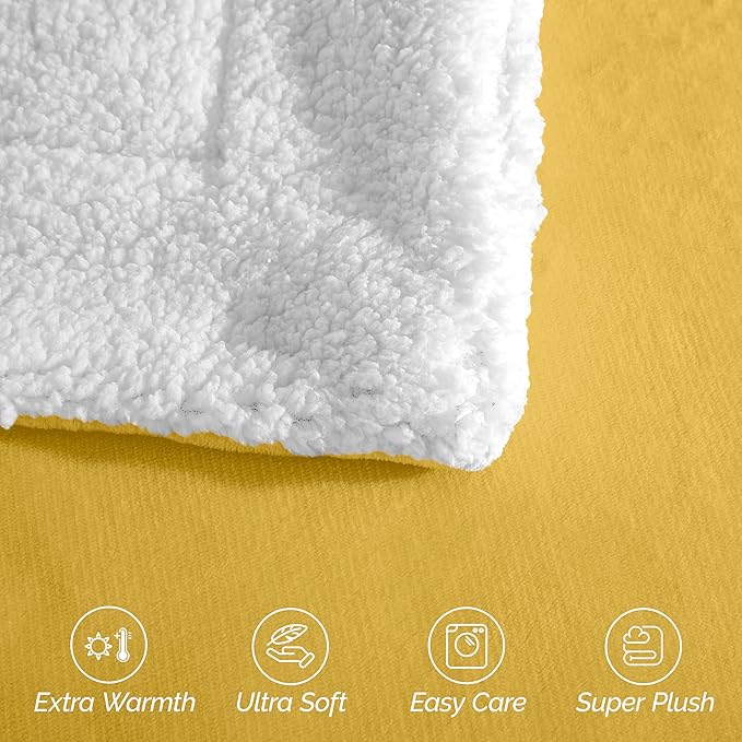 Elegant Comfort Ultra Soft Reversible Flannel Sherpa Blanket - Cozy Silky Fleece Throw for Couch, Bed - Plush Fuzzy Warm Winter Blanket for Gift, Twin, Yellow
