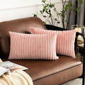 UGASA Velvet Pillow Covers Striped Soft Textured Throw Cushion Cases Pack of 2 Valentines Day Accent Corduroy Lumbar Pillowcases with Hidden Zipper for Home Decor Indoor 12"x20", Baby Pink