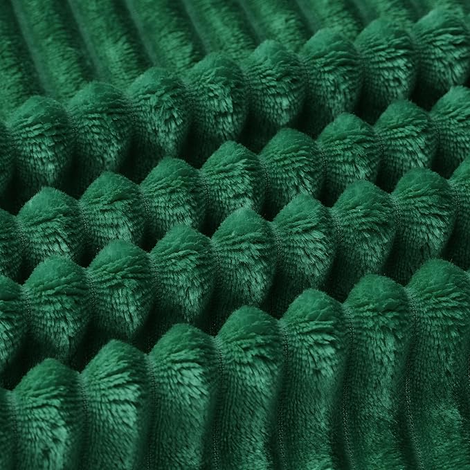 Bnuitland Fleece Throw Blanket, 300GSM Soft Warm Cozy Fluffy Throw for Babys & Pets, Stripe Pattern, All Season Sofa Bed Blanket for Home Decor, Dark Green 50"x40"