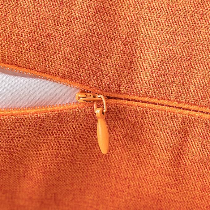 MIULEE Pack of 2 Decorative Outdoor Solid Waterproof Throw Pillow Covers Faux Linen Garden Farmhouse Cushion Cases for Summer Patio Tent Balcony Couch Sofa 18x18 Inch Bright Orange
