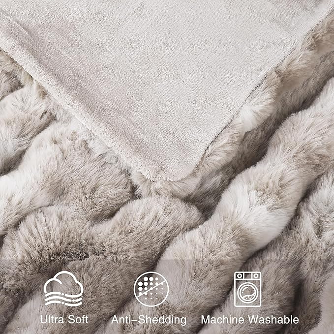 Comelady Faux Rabbit Fur Throw Blanket,Soft Fluffy Thick Bubble Blanket for Couch Bedroom Living Room Decor-Lightweight Cozy Fuzzy Twin Blanket for Women Men,Tie-dye Brown,60"×80"