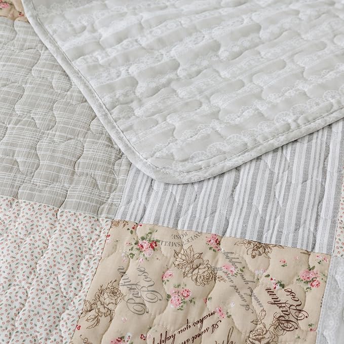 SLPR Cotton Quilted Throw Blanket, 50" x 60" Floral Farmhouse Patchwork Quilt, Shabby Chic Patchwork Throw Lap Quilt for Couch, Country Lane