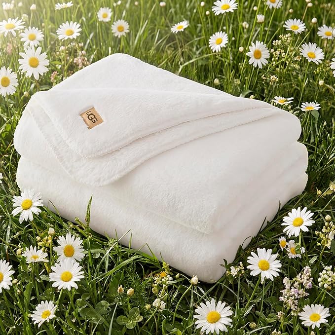 UGG Whitecap Plush Throw Blanket for Couch, Fleece Soft Fuzzy Throw Blankets for Bed, Luxury Home Decor, Apartment Essentials, 50-inch x 70-inch, White Snow